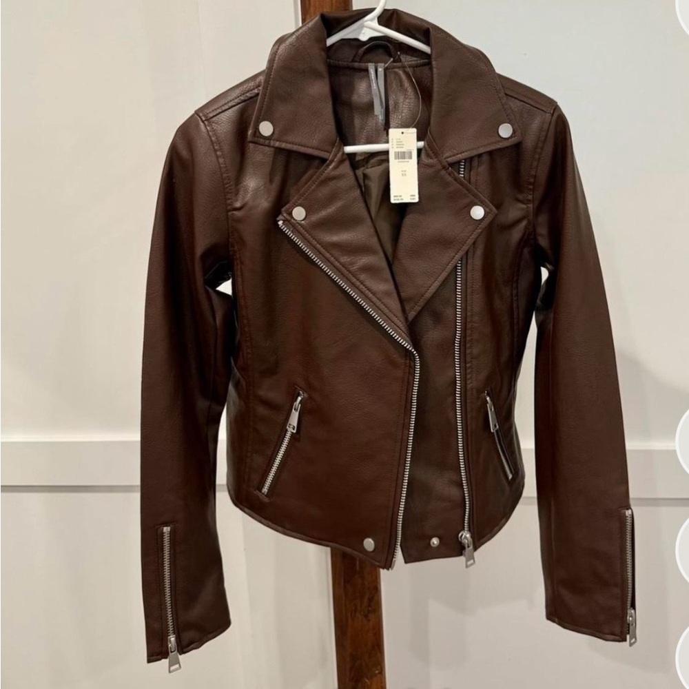 Anthropologie Brown Faux Leather Moto Jacket